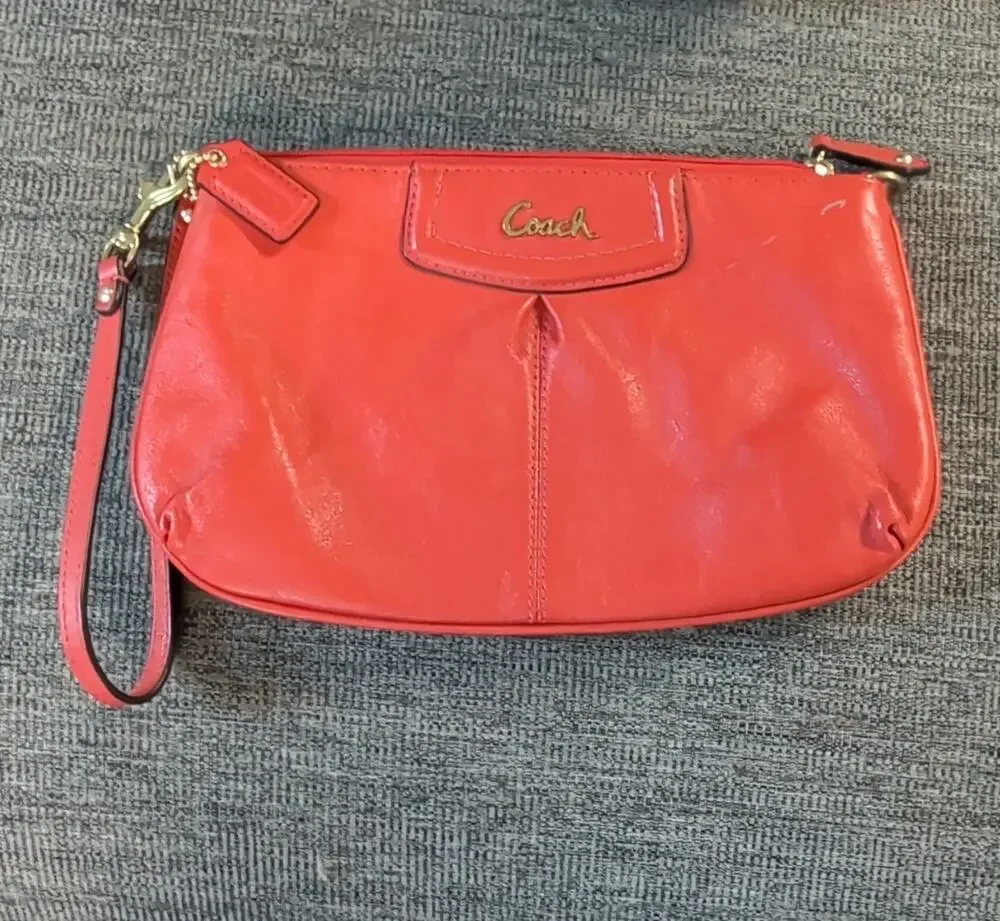 Coach Orange Wristlet Zip Wallet Clutch w/ Wrist Strap, Card Slots, Logo